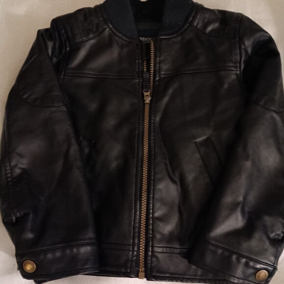 London Fog - Leather Black Jacket with Zipper & Pockets - Kids Boys Size 5-6 - Picture 1 of 2